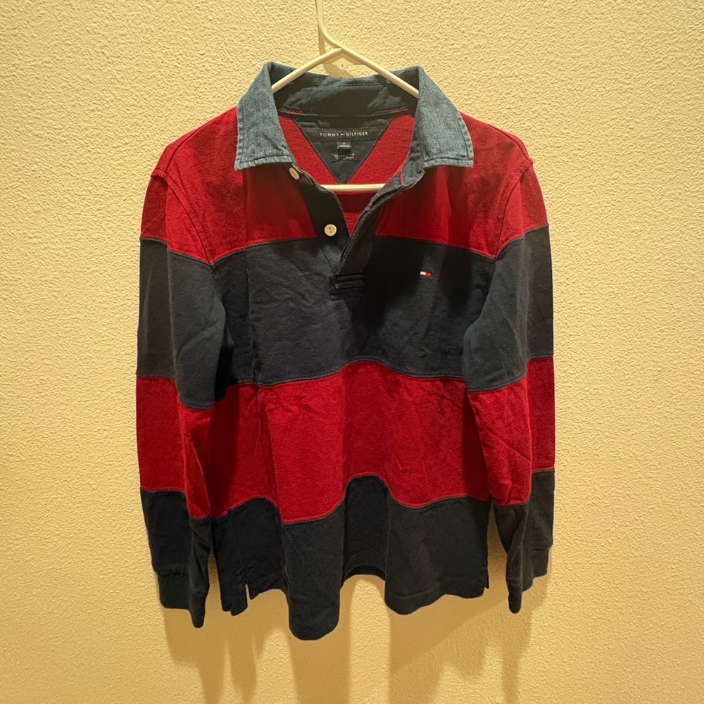 Tommy Hilfiger Red and Black Striped Casual Shirt